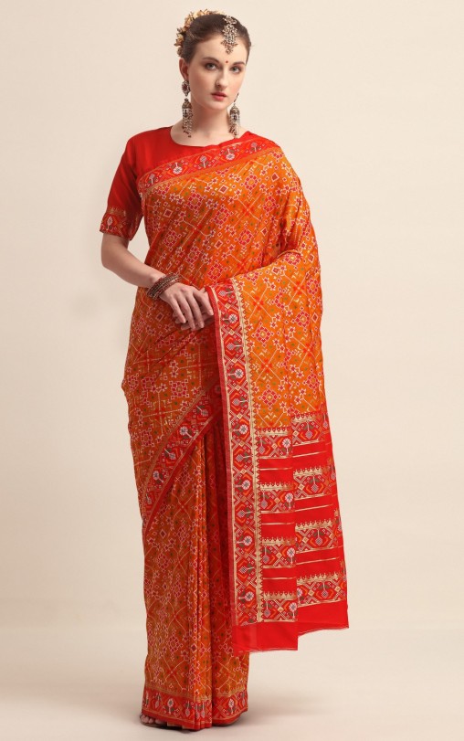 KAPAAHA Woven Navratan Patola Saree (Mustard)